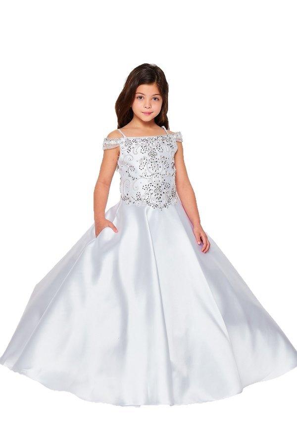 Long Off Shoulder Flower Girls Dress - The Dress Outlet