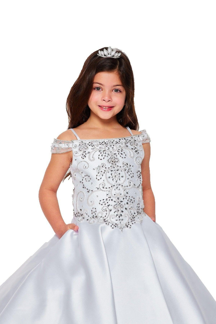 Long Off Shoulder Flower Girls Dress - The Dress Outlet