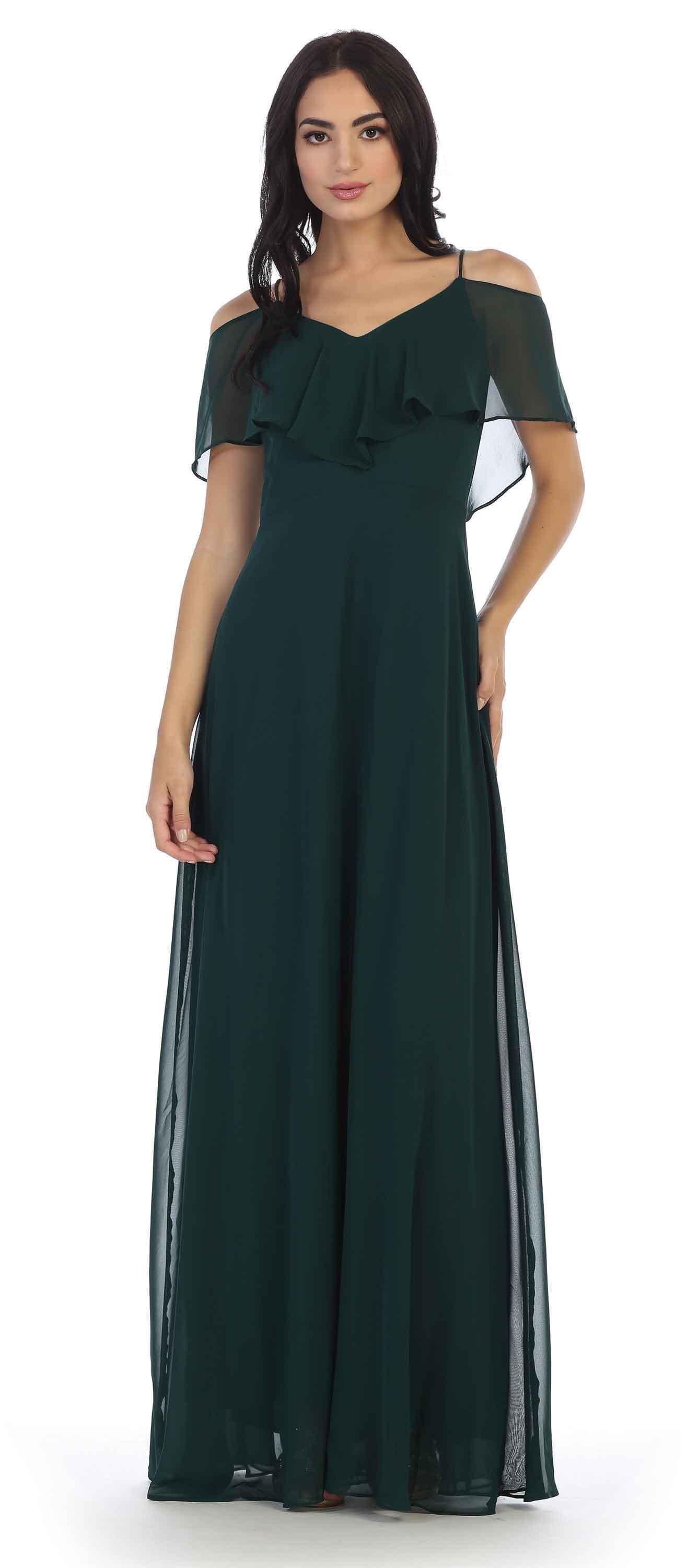 Long Off Shoulder Formal Bridesmaids Chiffon Dress Sale - The Dress Outlet