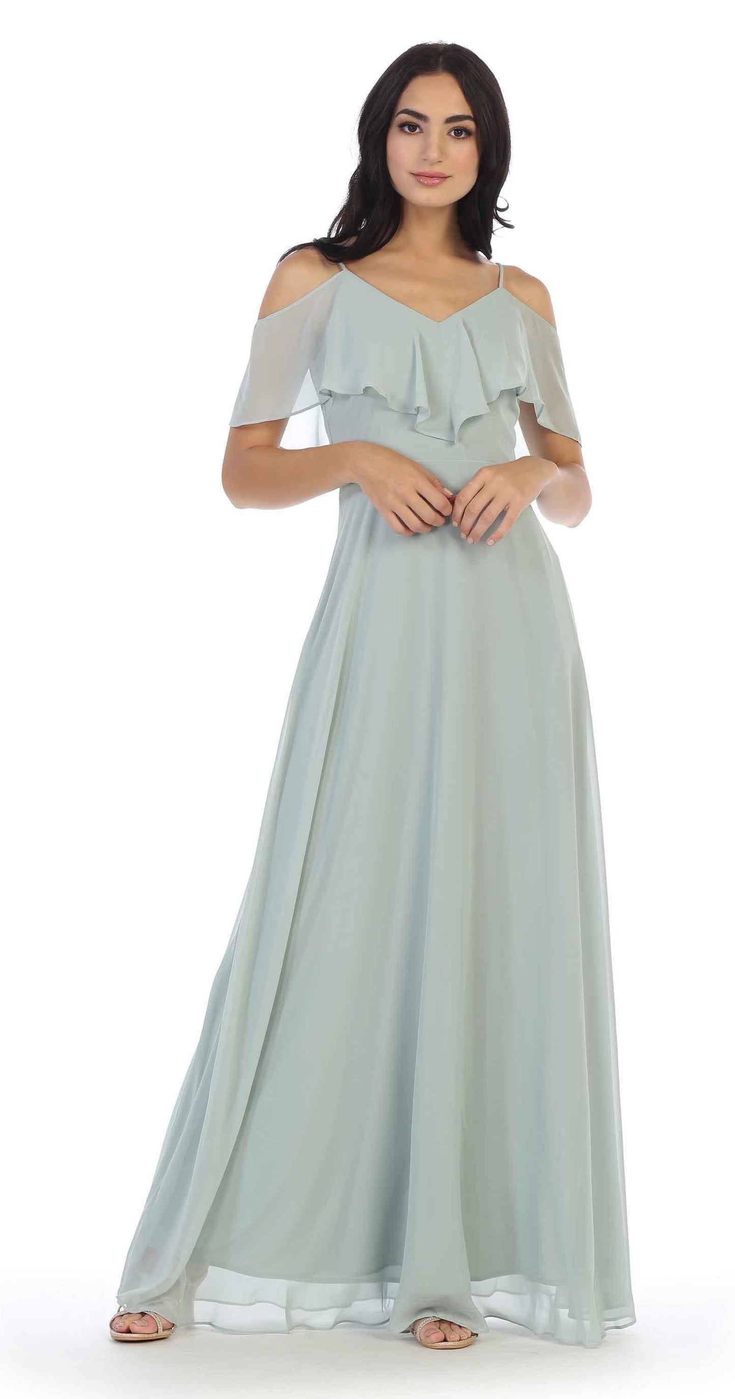 Long Off Shoulder Formal Bridesmaids Chiffon Dress Sale - The Dress Outlet