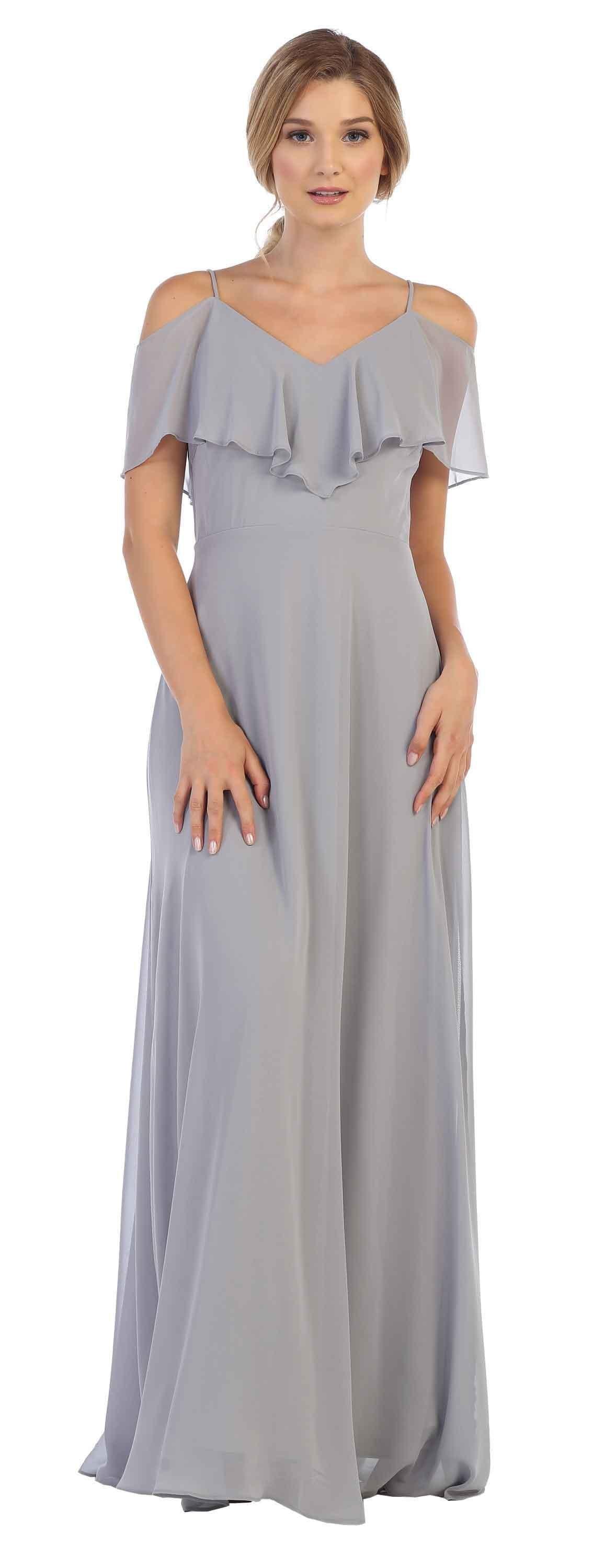 Long Off Shoulder Formal Bridesmaids Chiffon Dress Sale - The Dress Outlet