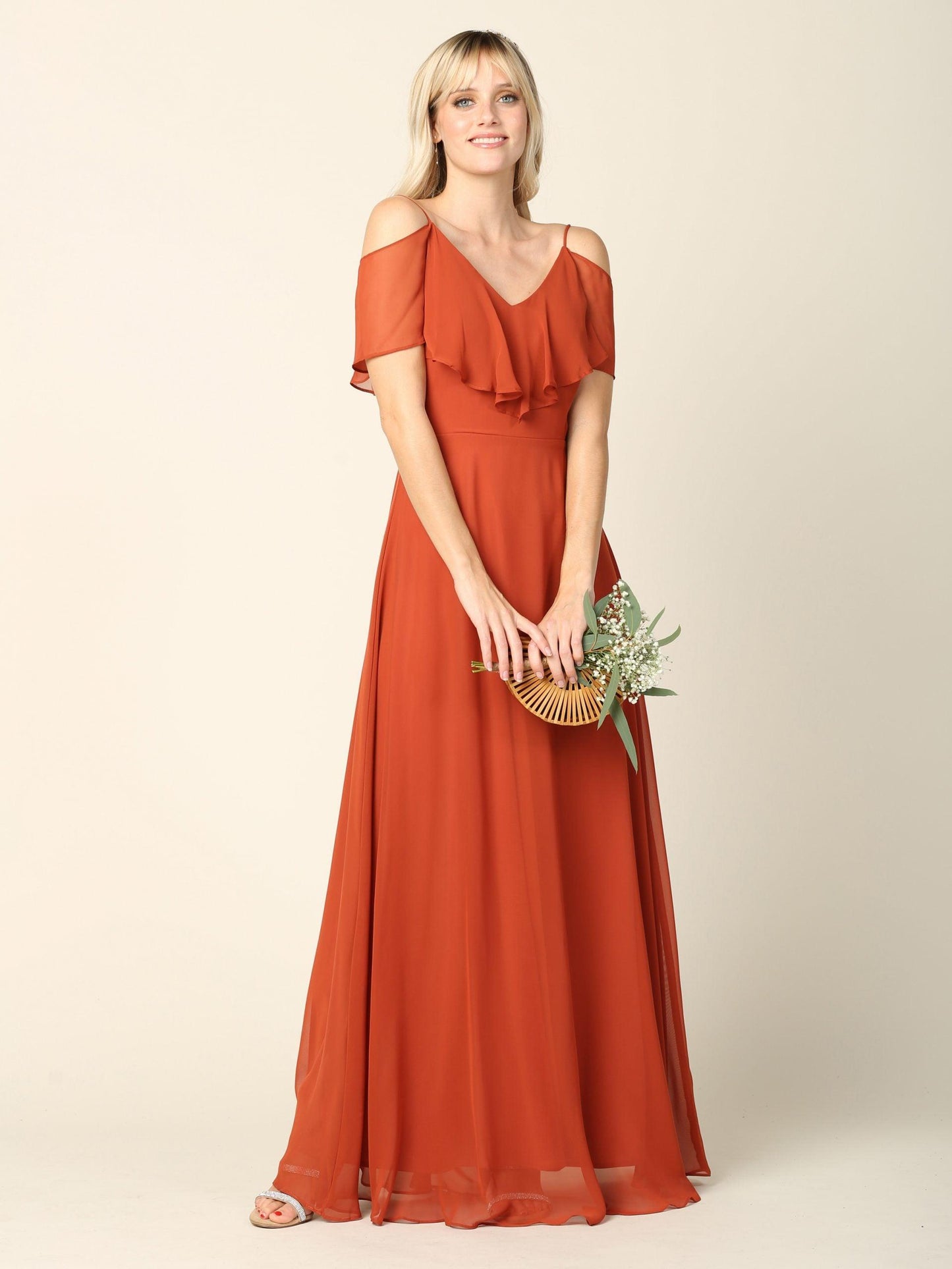 Long Off Shoulder Formal Bridesmaids Chiffon Dress Sale - The Dress Outlet