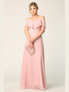 Long Off Shoulder Formal Bridesmaids Chiffon Dress - The Dress Outlet