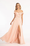 Long Off Shoulder Formal Chiffon Prom Gown Blush