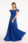 Long Off Shoulder Formal Chiffon Prom Gown Royal