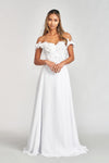 Long Off Shoulder Formal Chiffon Prom Gown White