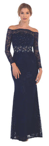 Long Off Shoulder Formal Lace Evening Party Dress - The Dress Outlet