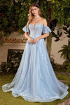 Andrea & Leo A1046 Long Off Shoulder Formal Prom Dress Blue