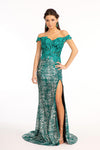 Long Off Shoulder Formal Sequins Prom Dress - The Dress Outlet