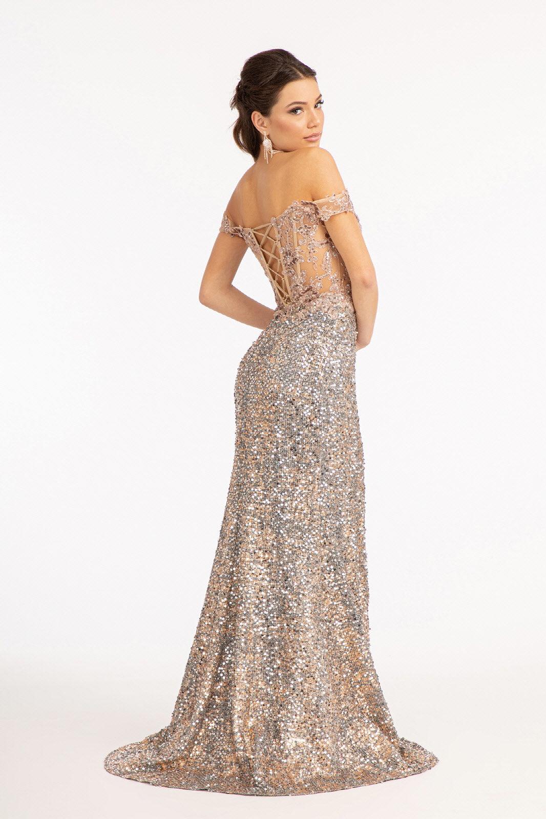 Long Off Shoulder Formal Sequins Prom Dress - The Dress Outlet