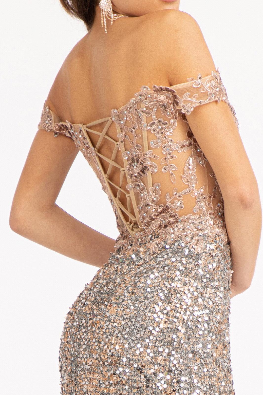 Long Off Shoulder Formal Sequins Prom Dress - The Dress Outlet