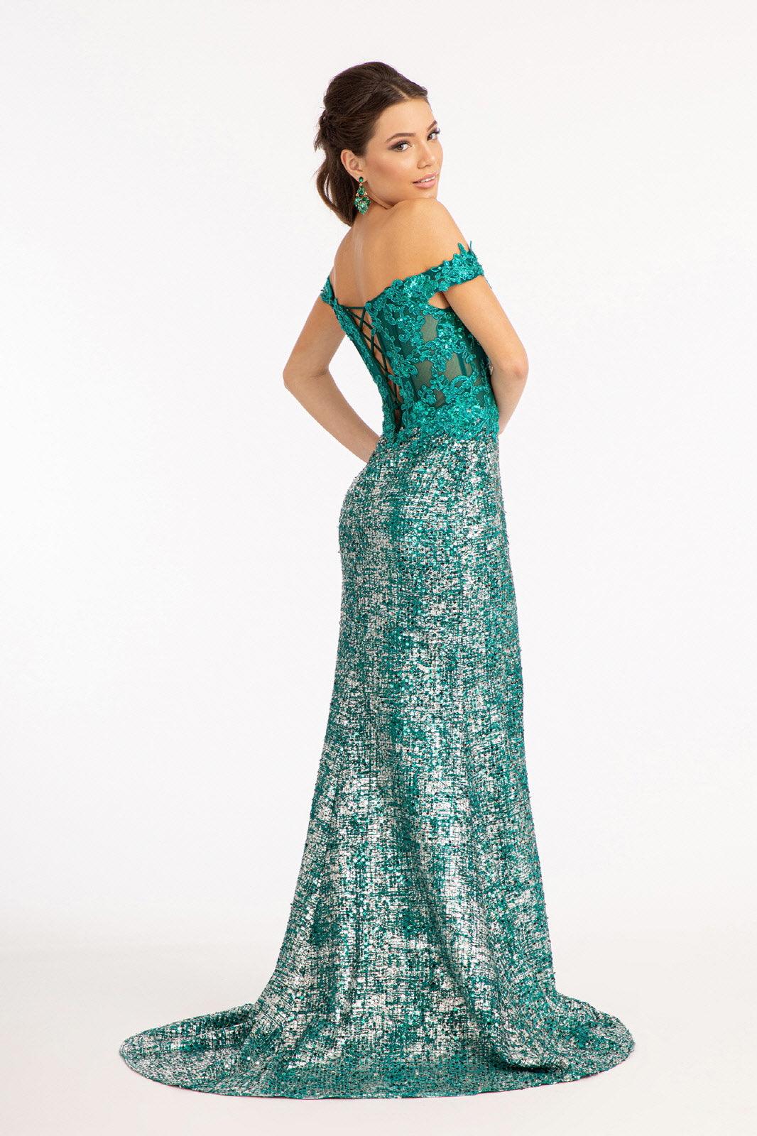 Long Off Shoulder Formal Sequins Prom Dress - The Dress Outlet