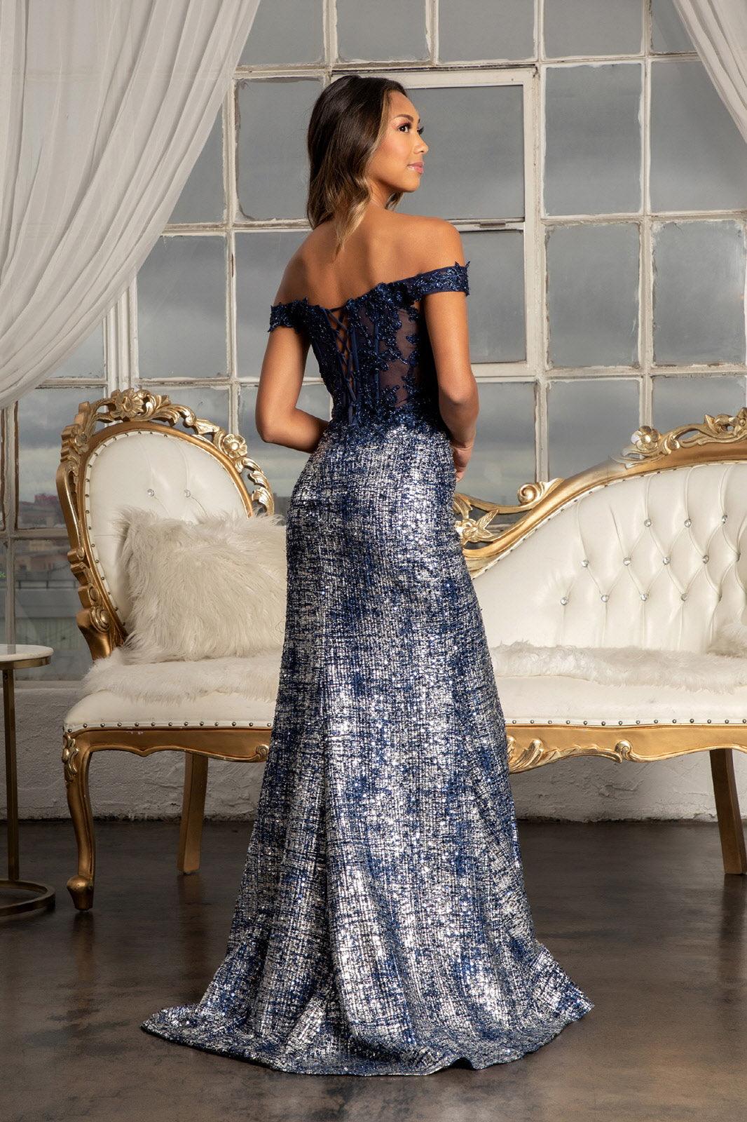 Long Off Shoulder Formal Sequins Prom Dress - The Dress Outlet