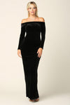 Long Off Shoulder Formal Velvet Dress Sale - The Dress Outlet