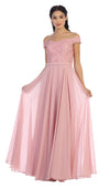 Long Off Shoulder Lace Bodice Bridesmaids Dress - The Dress Outlet