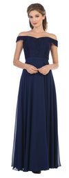 Long Off Shoulder Lace Bodice Bridesmaids Dress - The Dress Outlet