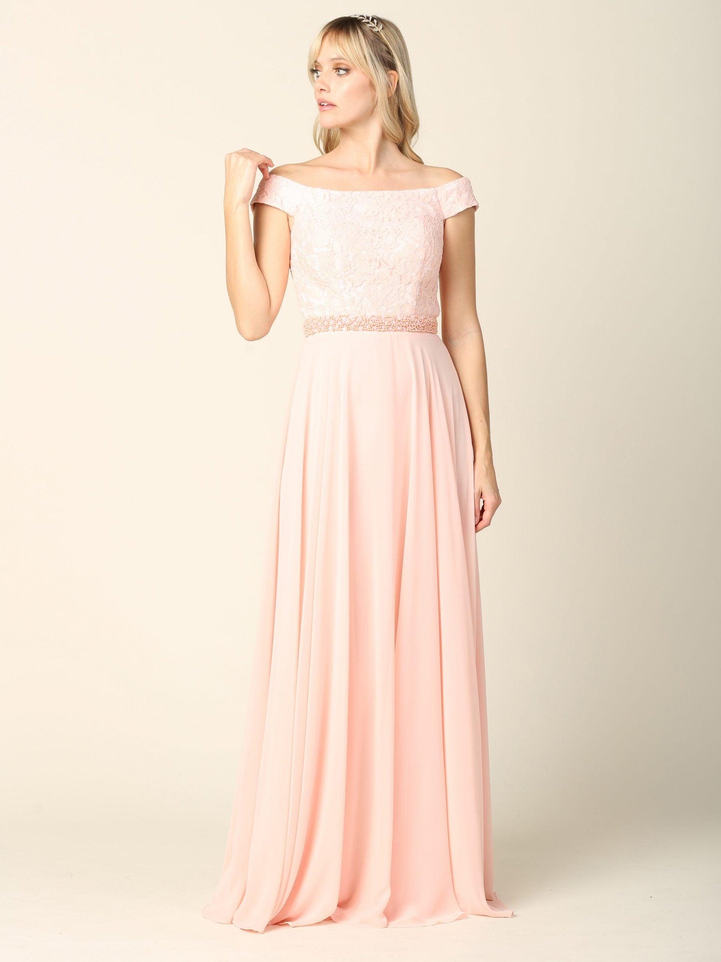 Long Off Shoulder Mother of the Bride Lace Dress - The Dress Outlet