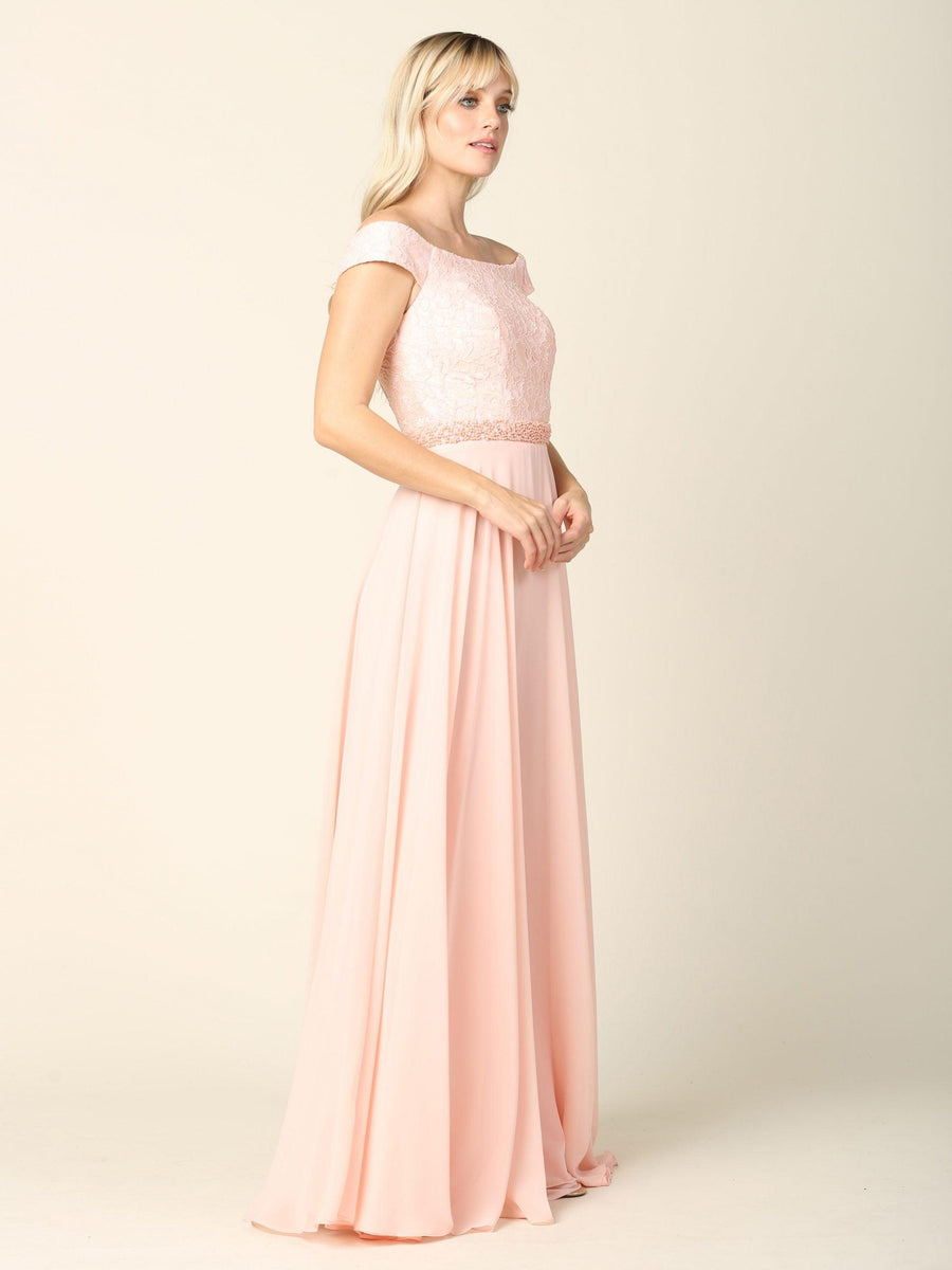 Long Off Shoulder Mother of the Bride Lace Dress - The Dress Outlet