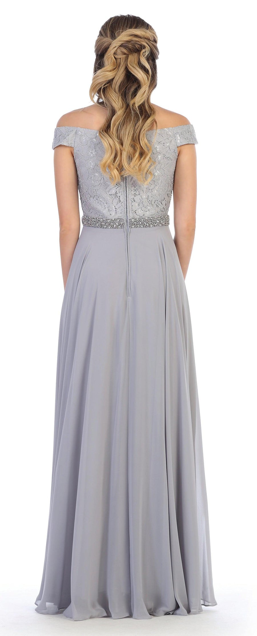 Long Off Shoulder Mother of the Bride Lace Dress - The Dress Outlet