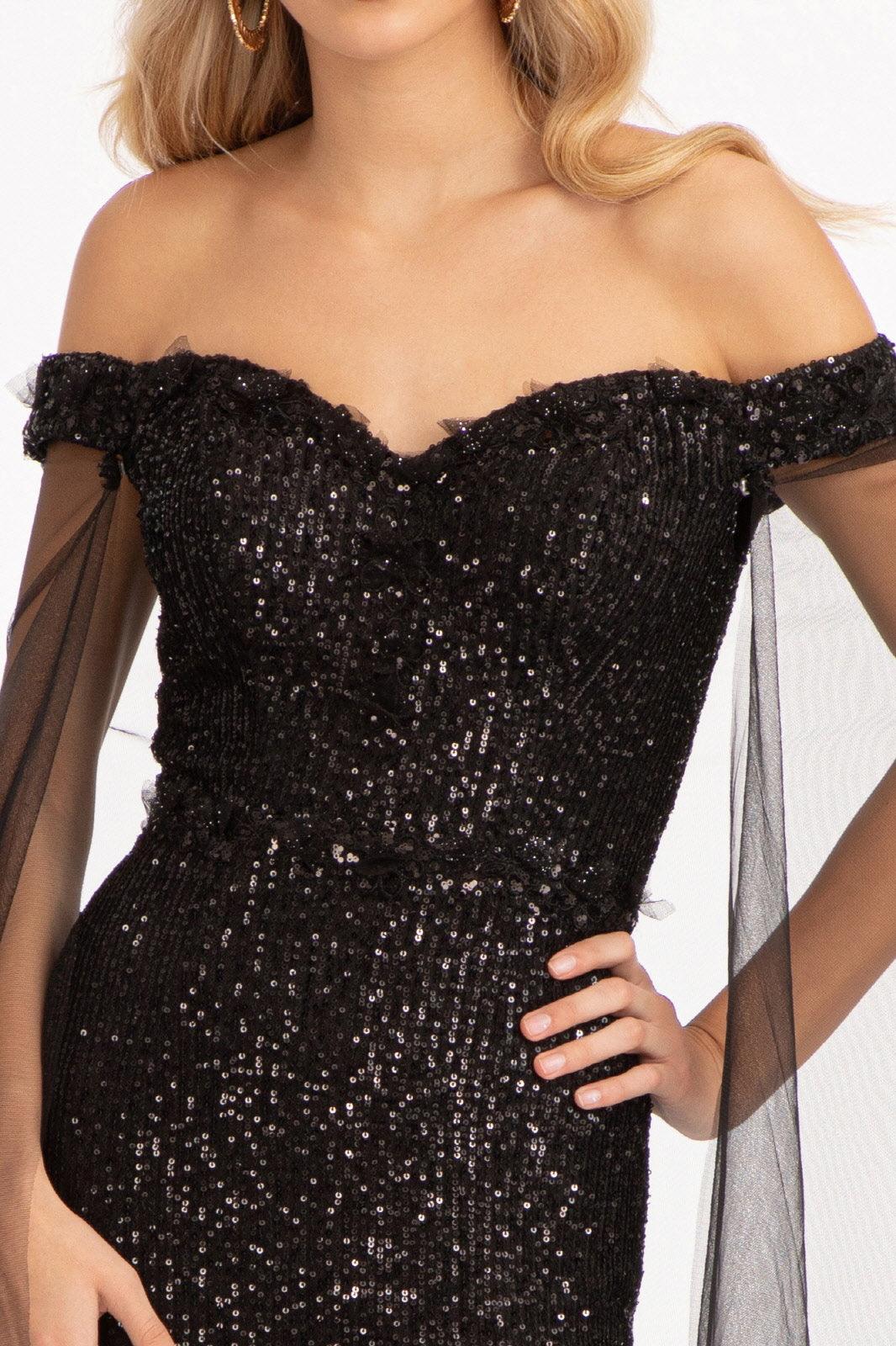 Long Off Shoulder Sequined Mermaid Prom Gown - The Dress Outlet