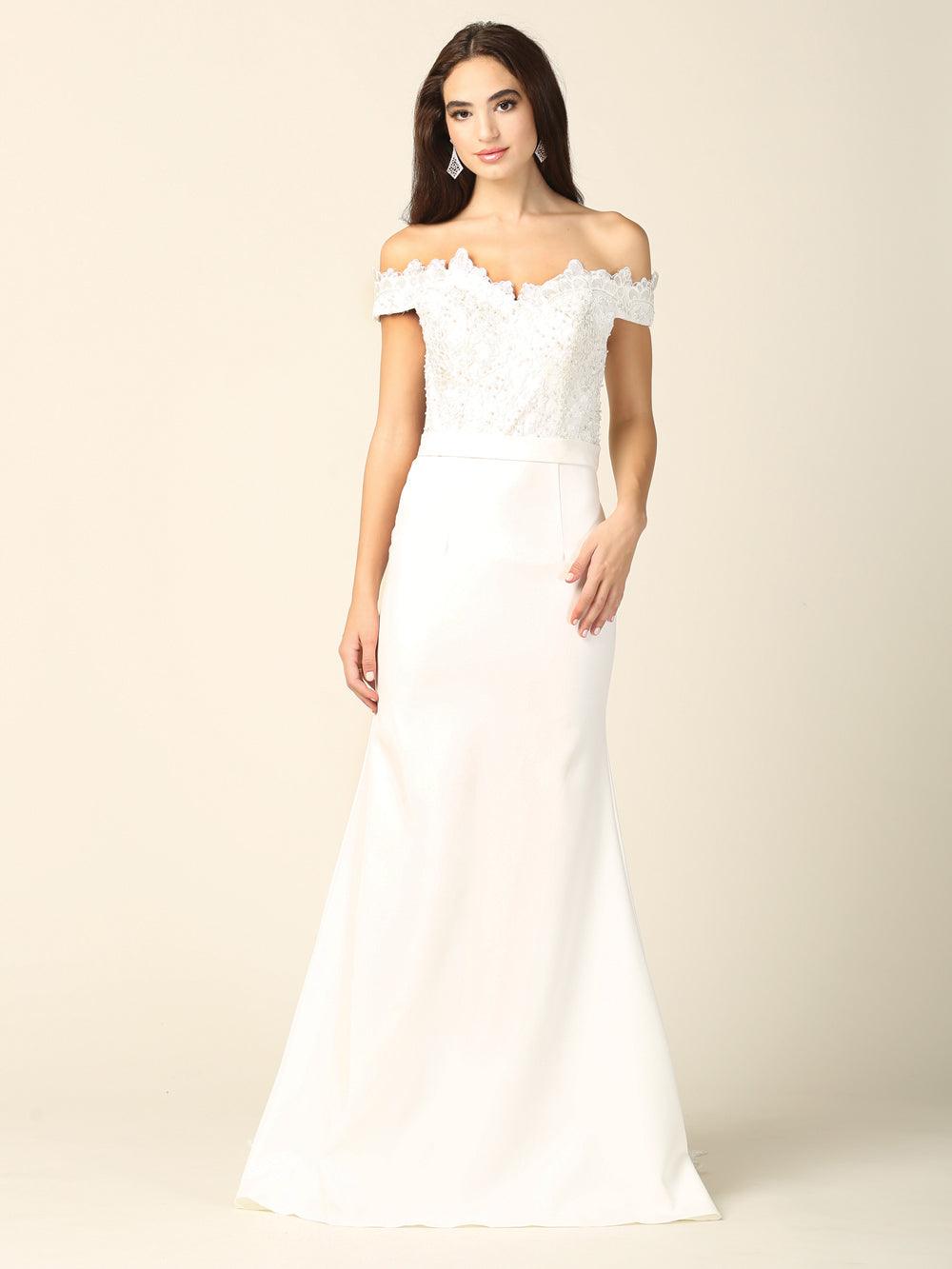 Long Off Shoulder Wedding Dress - The Dress Outlet