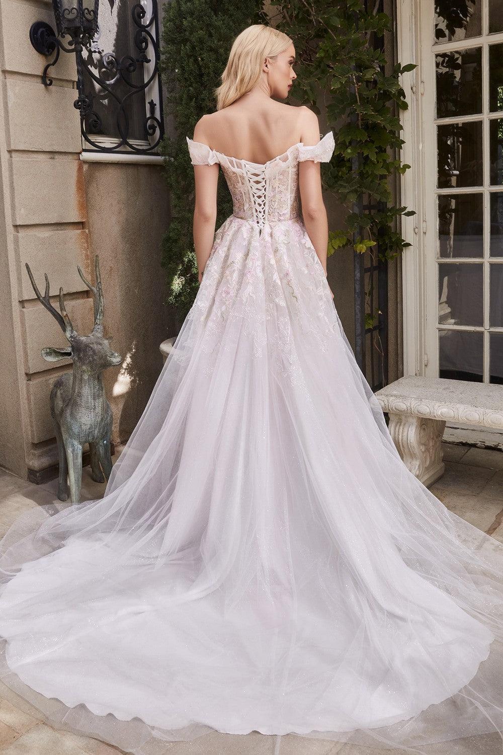 Long Off Shoulder Wedding Dress - The Dress Outlet