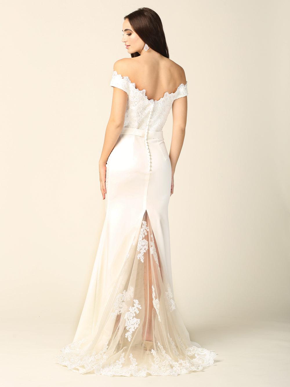 Long Off Shoulder Wedding Dress - The Dress Outlet