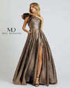 Mac Duggal Long One Shoulder Metallic Prom Ball Gown - The Dress Outlet Mac Duggal