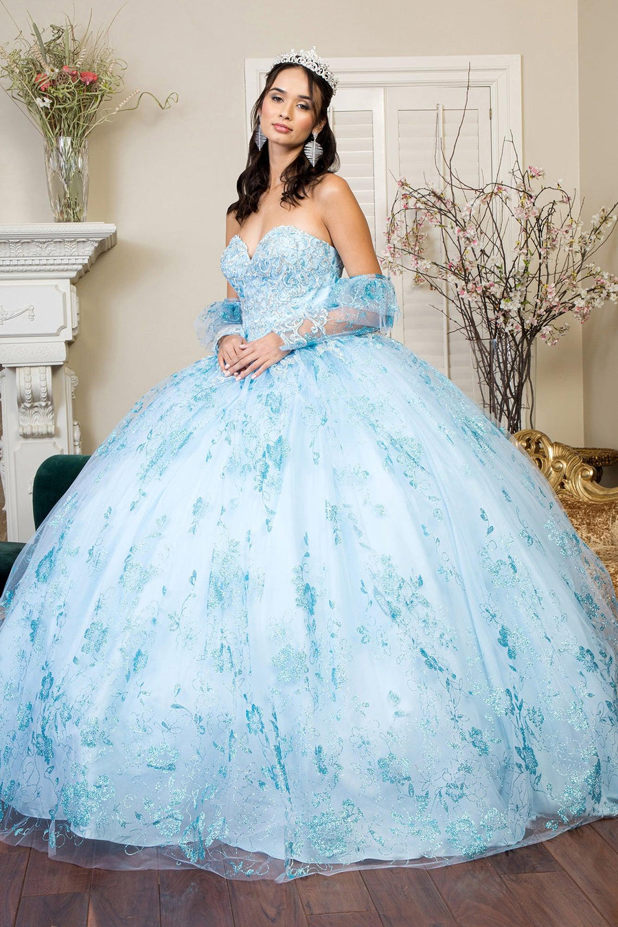 Long Quinceanera Dress Glitter Mesh Ball Gown - The Dress Outlet