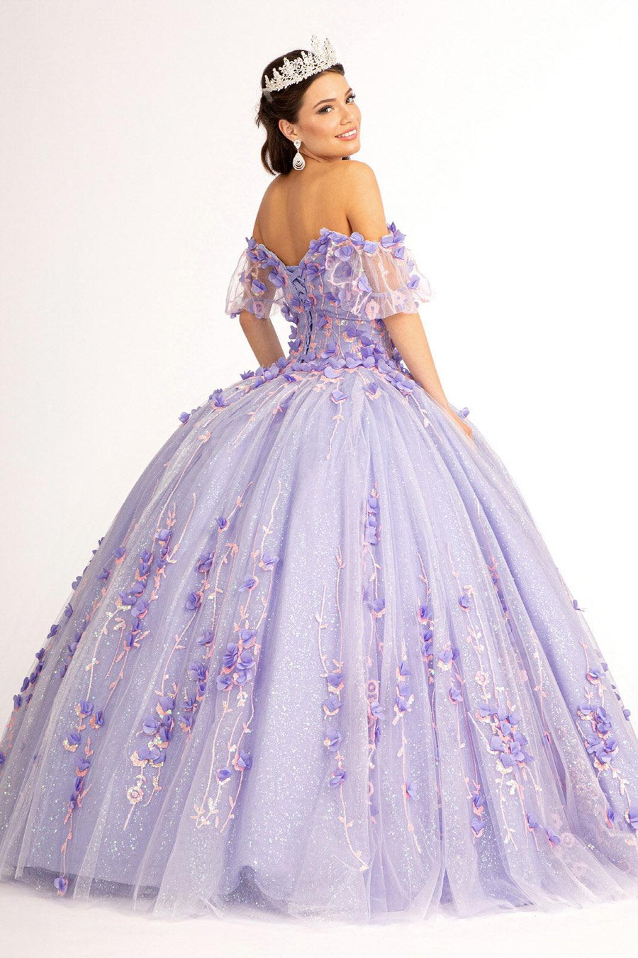 Long Quinceanera Dress Glitter Mesh Ball Gown - The Dress Outlet