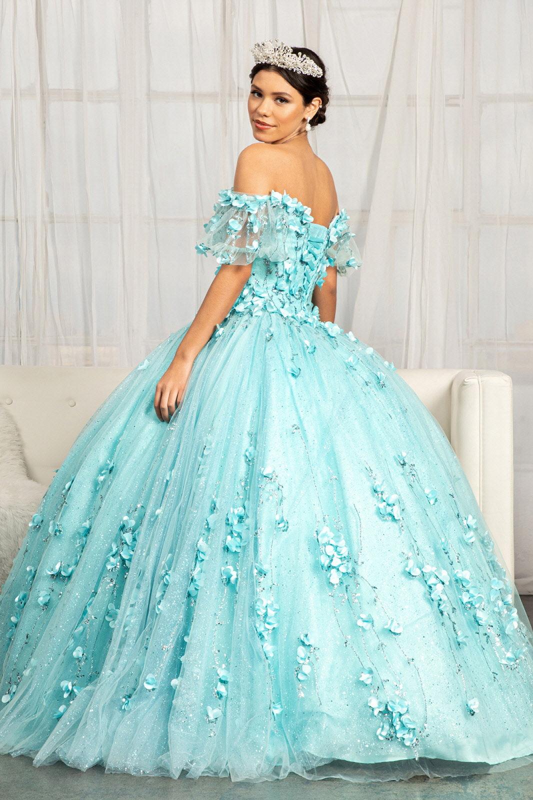 Long Quinceanera Dress Glitter Mesh Ball Gown - The Dress Outlet