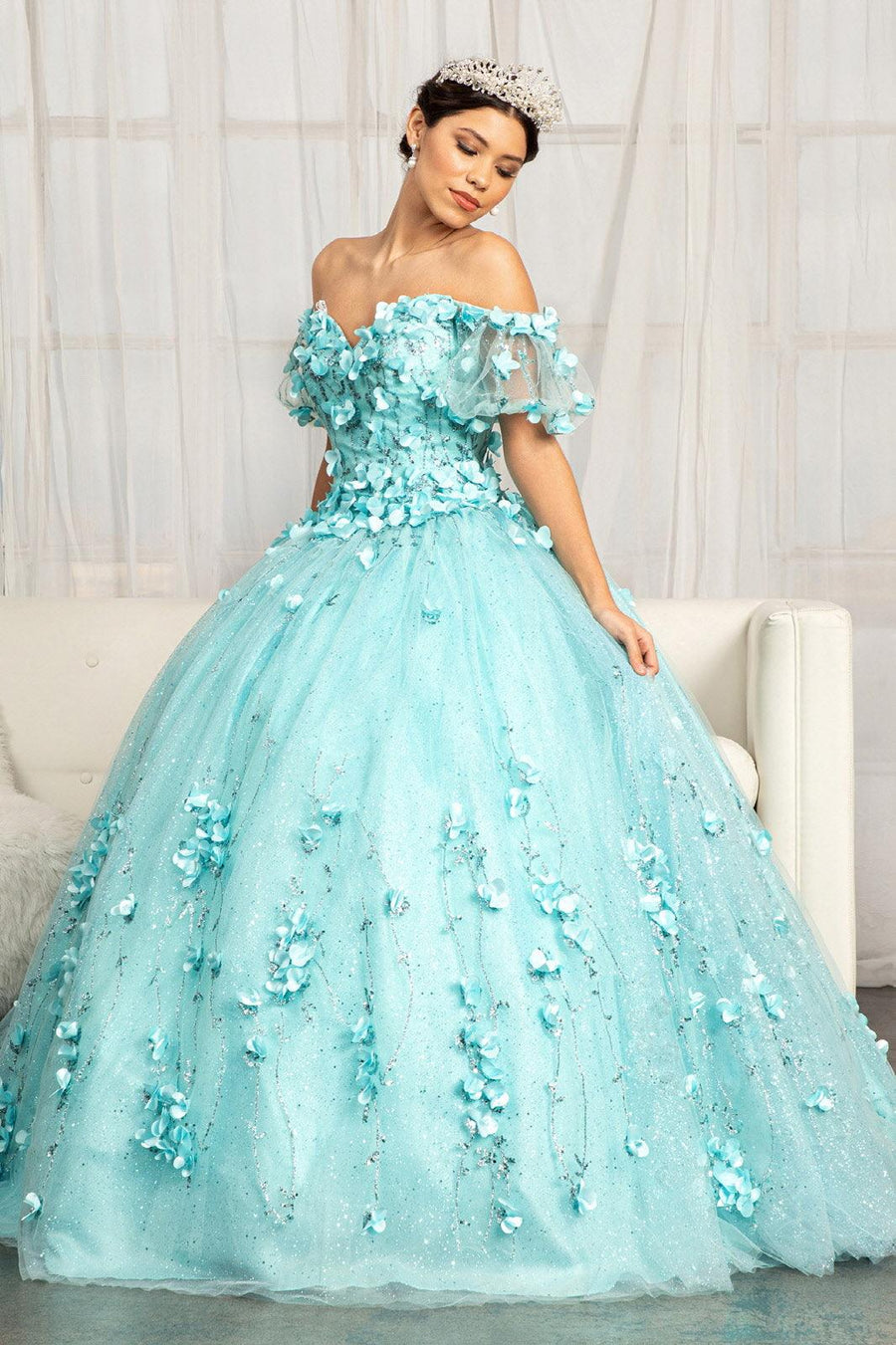 Long Quinceanera Dress Glitter Mesh Ball Gown - The Dress Outlet