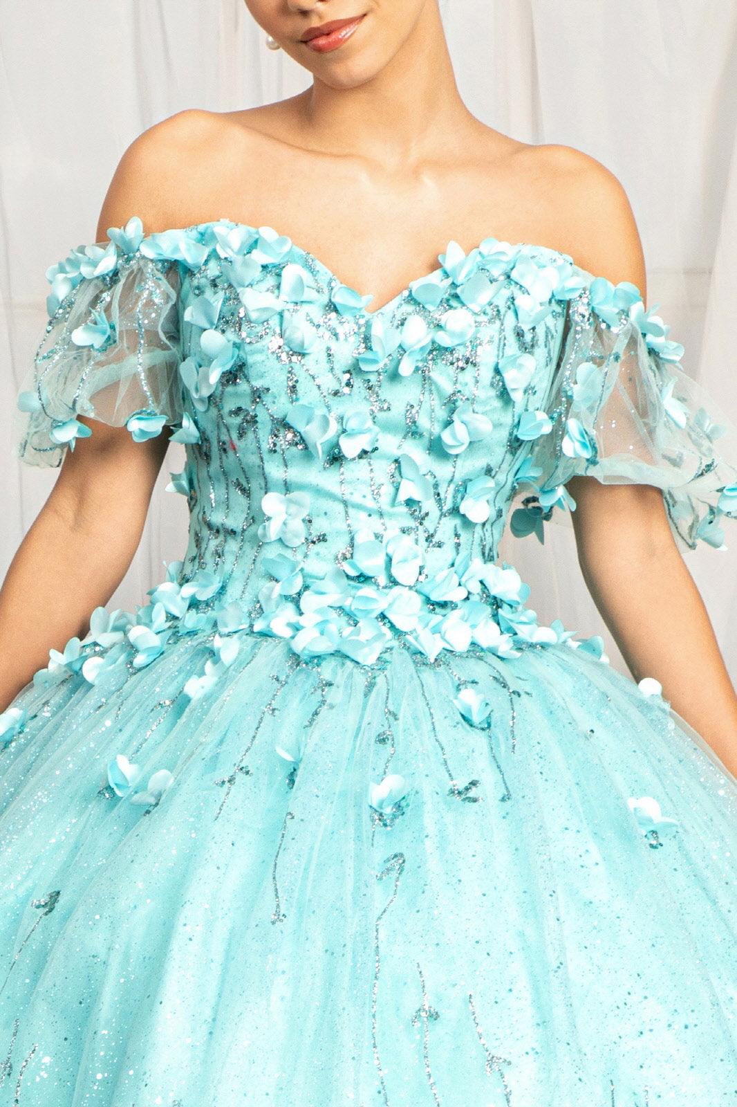 Long Quinceanera Dress Glitter Mesh Ball Gown - The Dress Outlet