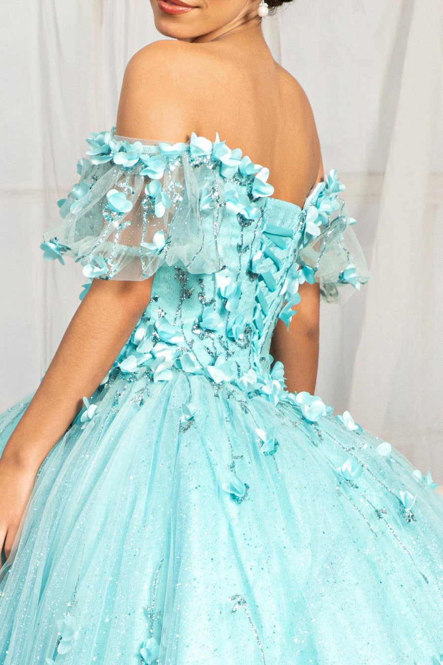 Long Quinceanera Dress Glitter Mesh Ball Gown - The Dress Outlet