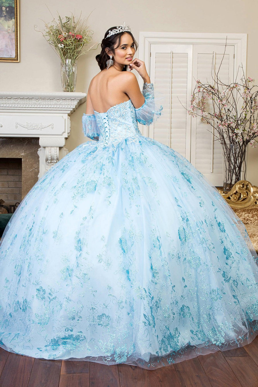 Long Quinceanera Dress Glitter Mesh Ball Gown - The Dress Outlet