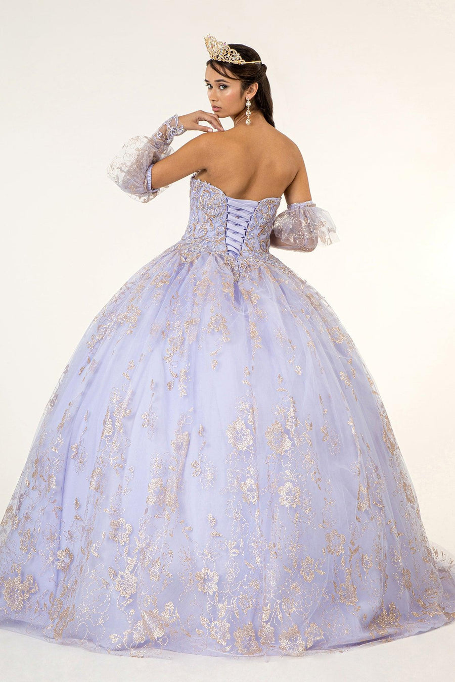 Long Quinceanera Dress Glitter Mesh Ball Gown - The Dress Outlet