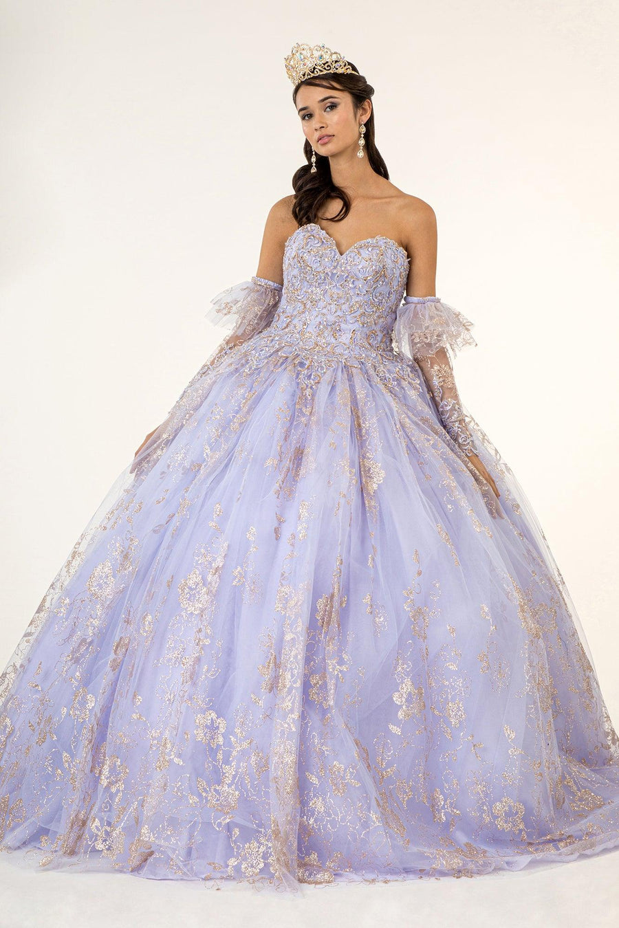 Long Quinceanera Dress Glitter Mesh Ball Gown - The Dress Outlet