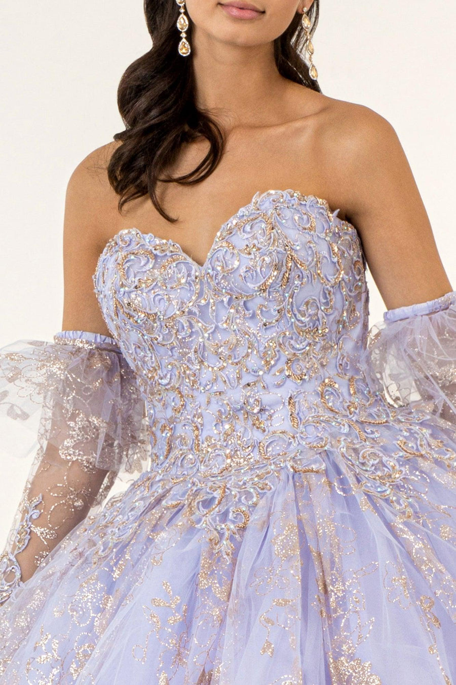 Long Quinceanera Dress Glitter Mesh Ball Gown - The Dress Outlet