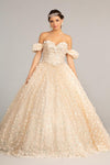 Long Quinceanera Dress Off Shoulder Mesh Ball Gown - The Dress Outlet