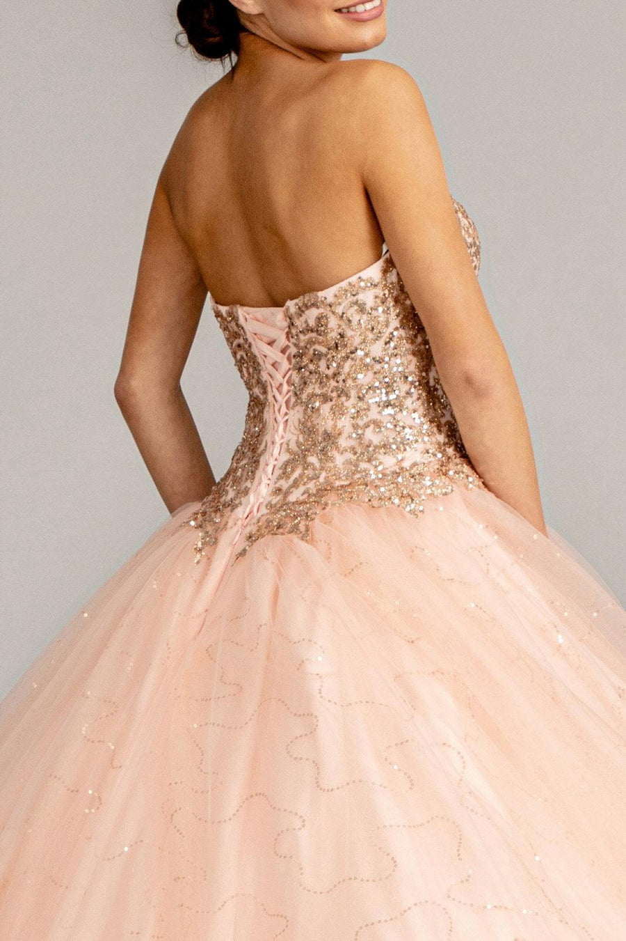 Long Quinceanera Dress Strapless Glitter Ball Gown - The Dress Outlet