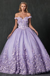 Long Quinceanera Off Shoulder Floral Ball Gown - The Dress Outlet