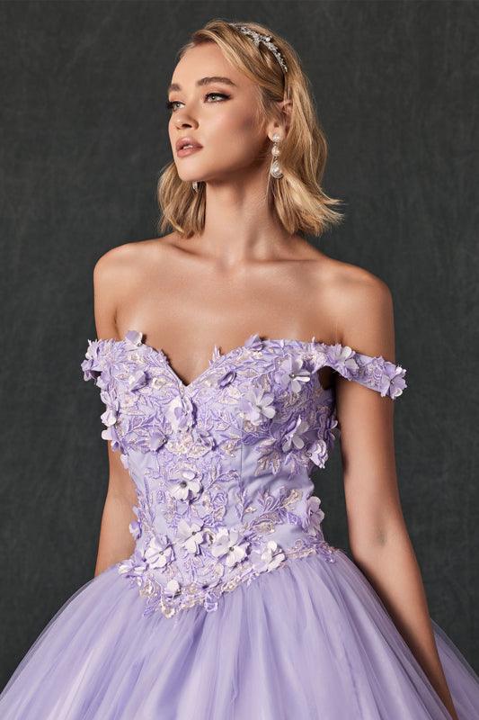 Long Off Shoulder Floral Applique Quinceanera Dress for $656.99