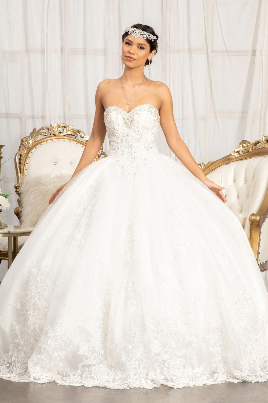 Long Quinceanera Strapless Sweetheart Ball Gown - The Dress Outlet