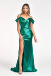 Long Satin Off Shoulder Mermaid Evening Dress - The Dress Outlet