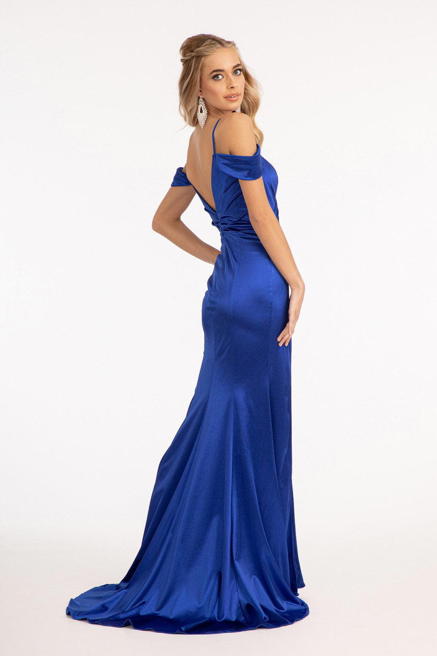 Long Satin Off Shoulder Mermaid Evening Dress - The Dress Outlet