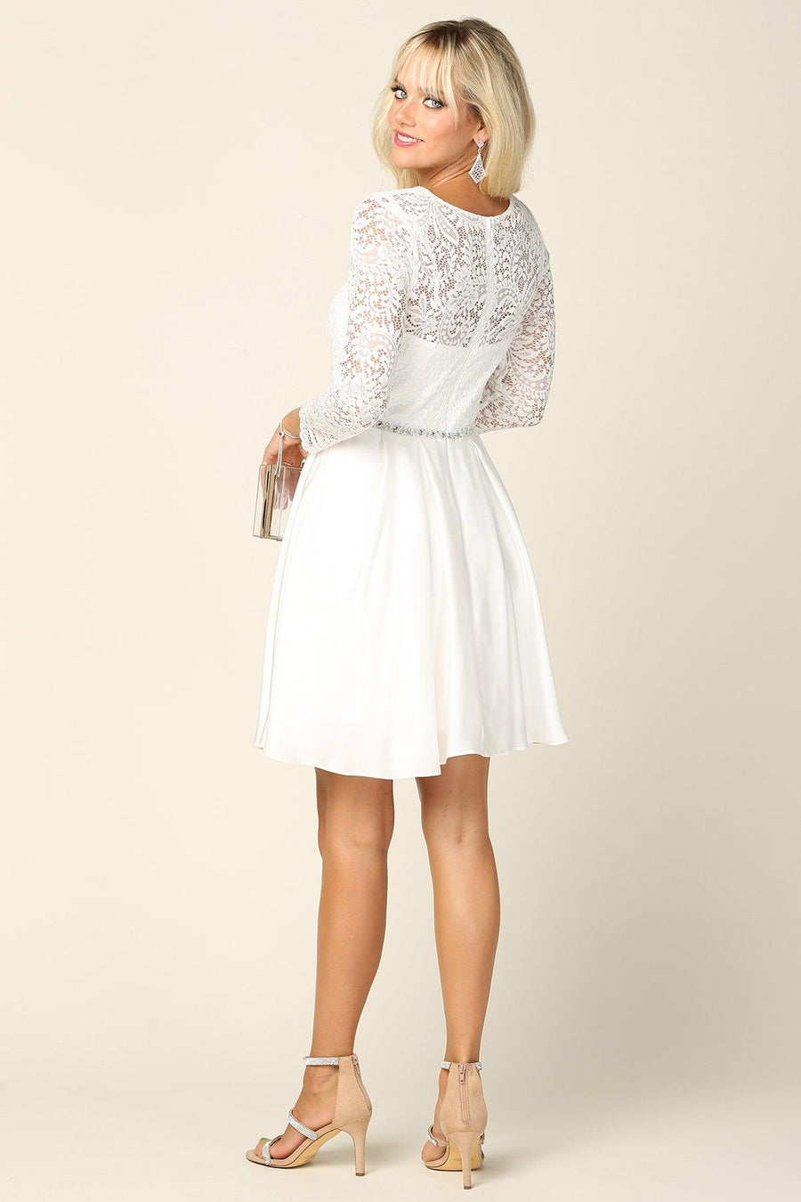 Long Sleeve Beaded Cocktail Dress - The Dress Outlet