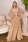 Long Pleated Formal Prom Dress Champagne