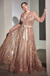 Long Sleeve Plus Size Evening Dress Rose Gold