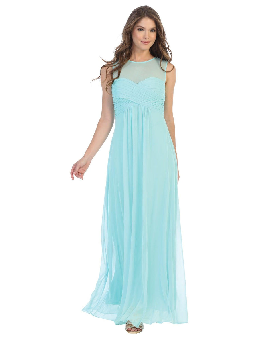 Long Sleeveless Bridesmaids Stretch Chiffon Dress - The Dress Outlet