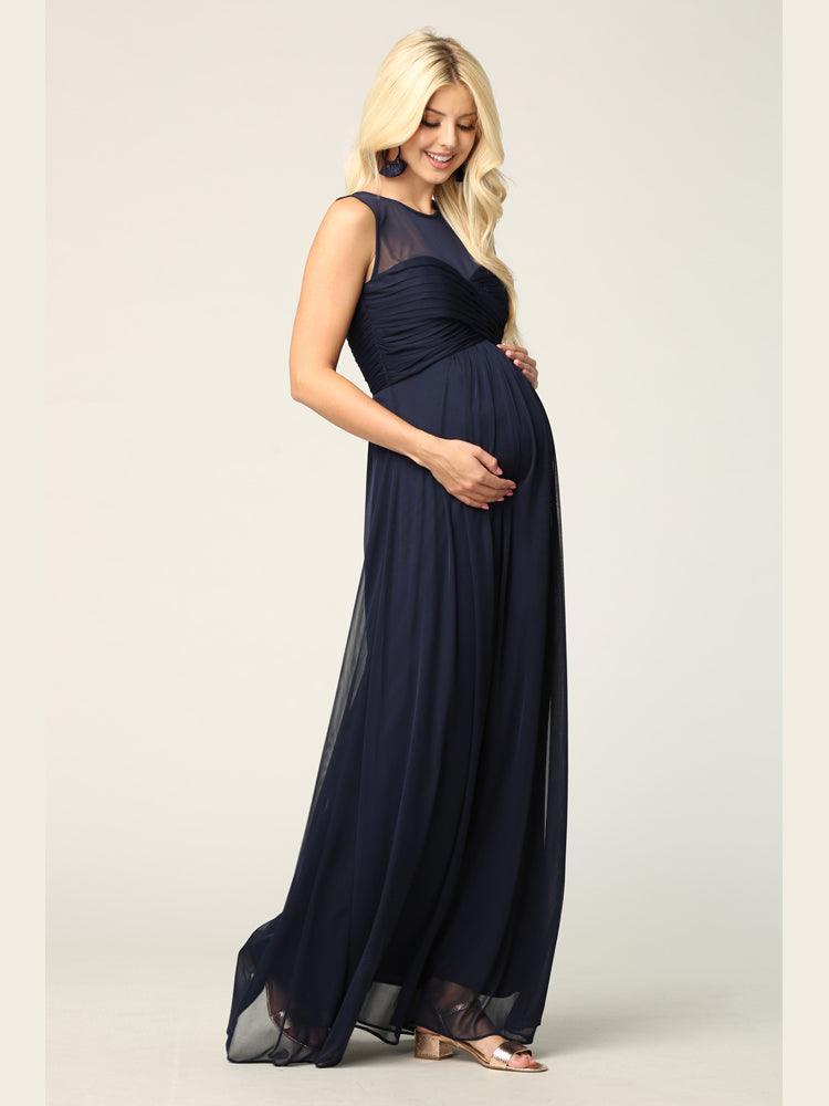 Long Sleeveless Bridesmaids Stretch Chiffon Dress - The Dress Outlet